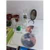 Image 6 : Rexall Bottles, Glass Cups, Kerosene Lamp, Tape Holder and Various Audio CDs
