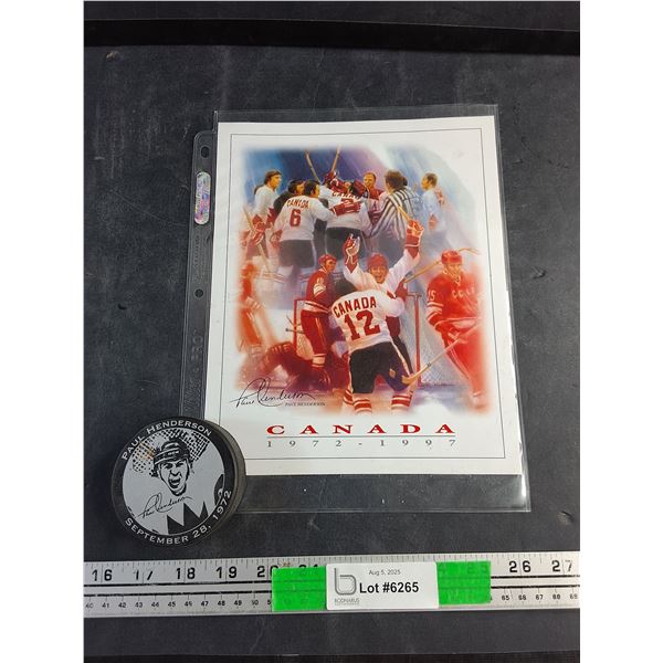 Paul Henderson Poster 10" x 8" and Hockey Puck