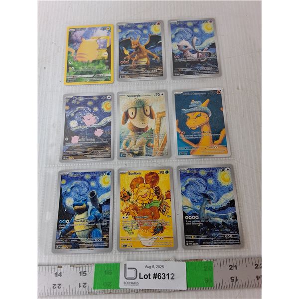(9) Pokemon Artwork Reproduction Cards- Van Gogh, Misc. Cannot Authenticate