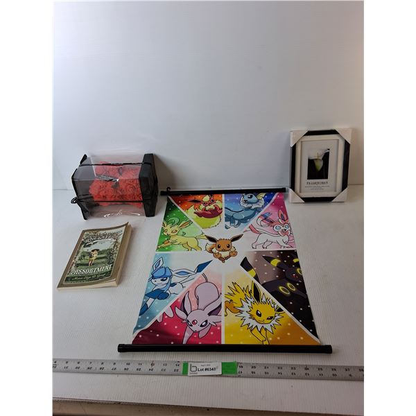 Pokemon Tapestry 24" x 17", Decorative Flowers, Photo Frame & Book