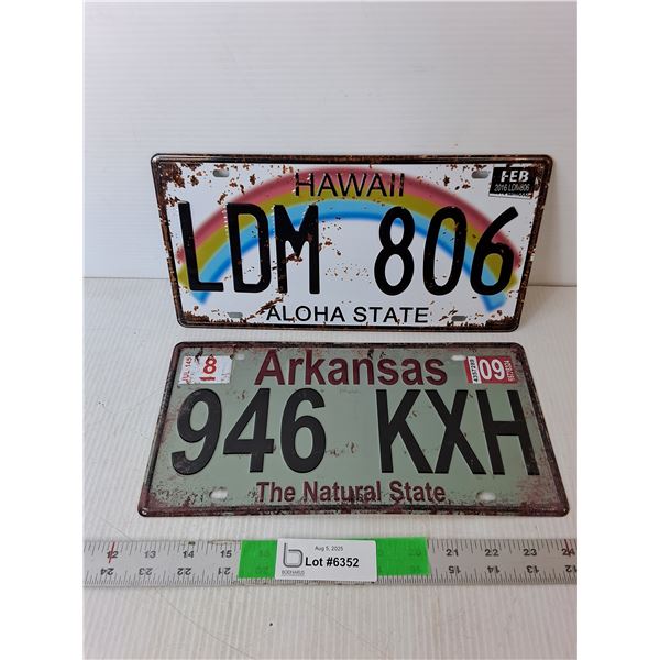 (2) Novelty License Plates- Hawaii & Arkansas