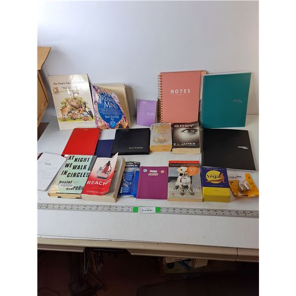 (6) Books -Danielle Steel, Grey, (5) Notebooks, Yoga Cards, Misc.
