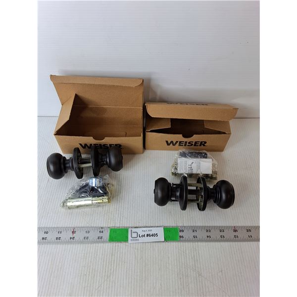 (2) Weiser Black Metal Doorknob Sets, NIB