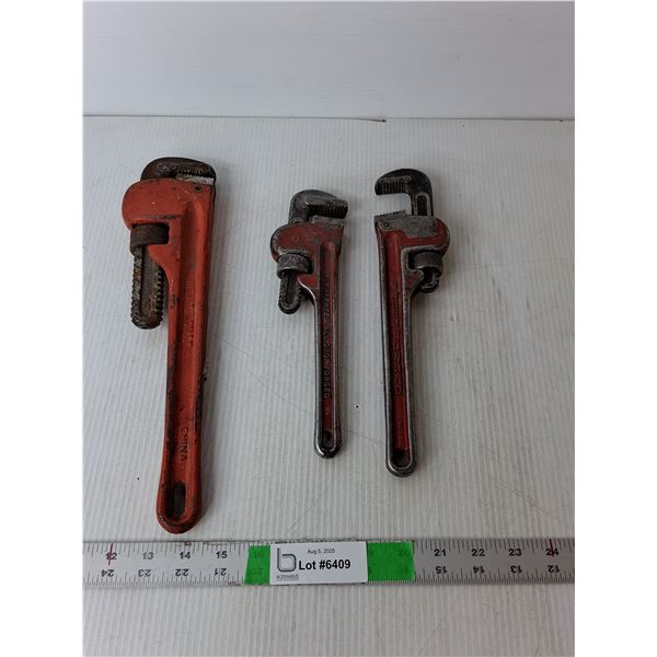 (3) Pipe Wrenches Up to 14" Long