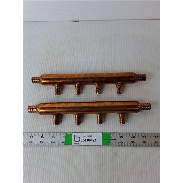 (2) 4 Branch Copper Manifolds 11" Long