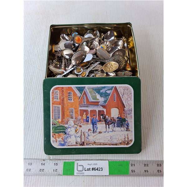 Christmas Tin & Vintage Souvenir Spoons