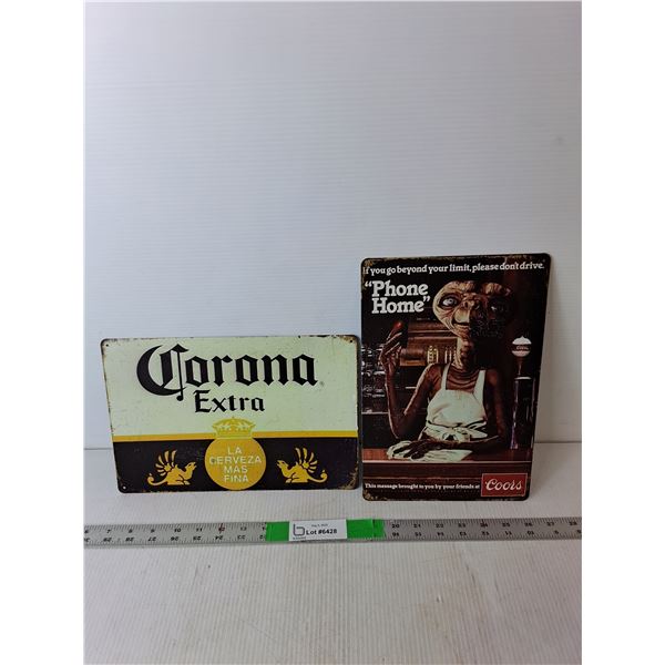 (2) Metal Signs- Corona Extra & Coors/E.T. 12" x 8"