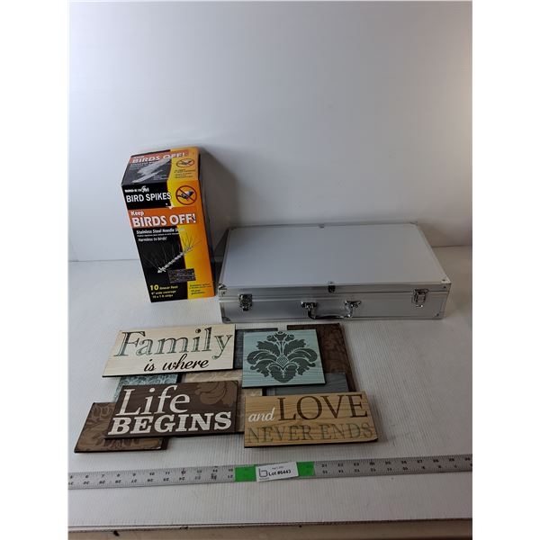 Padded Metal Case 19.75" x 10.76", Family Wall Sign & Bird Spikes