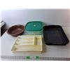 Image 1 : Dish Lot- Baking Pan 18" x 12", Cutlery Sorting Tray, Plastic Bowl & Container with Lid