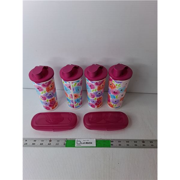 (4) Tupperware Travel Mugs 7.5" Tall & (2) Snack Keepers