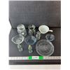 Image 1 : Glass Dish Lot- Cruet, (2) Glass Bottles 4.75" Tall, Anchor Hocking Handled Bowl, Misc.