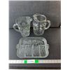Image 1 : Glass Lot- (2) Pitchers Up to 9" Tall & Tray 12.5" Long