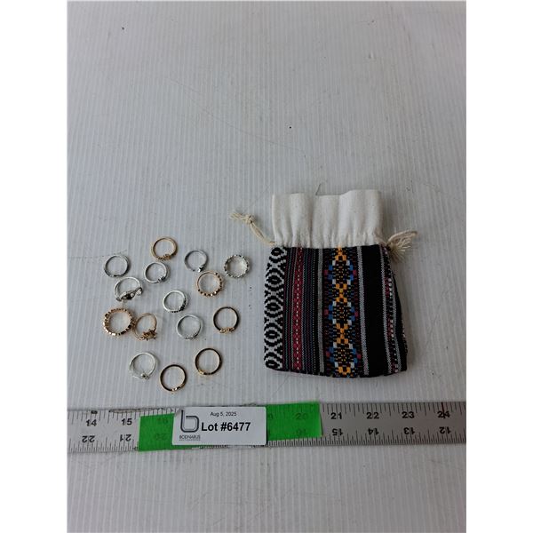 Navajo Style Bag & (15) Rings- Sizes 6.5- 8.5