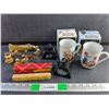 Image 1 : Collectors Porcelain Mugs, Scotsmans Bottle Opener, Roughriders Bells and Perfumes