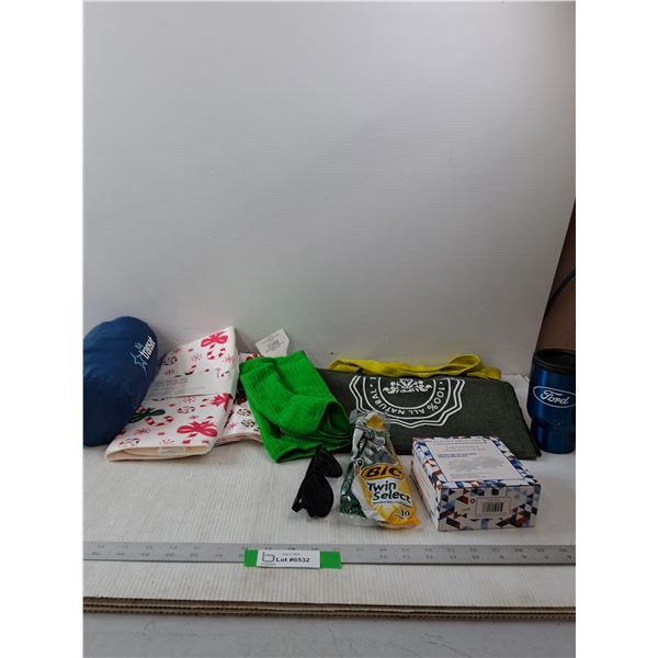 Tea Towels & Drawing Mat, Sunglasses, Egg Separator, Razors, Travel Mug & Clothes Bag