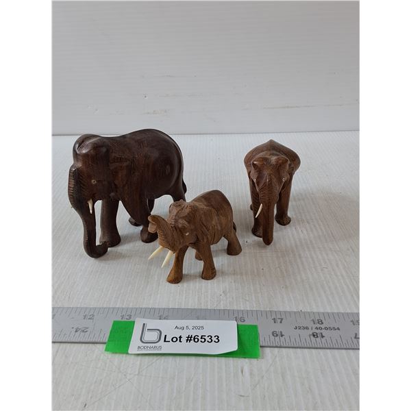 (3) Wood Elephants