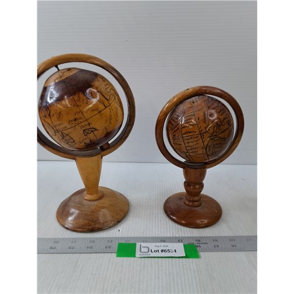 (2) Wood Globes