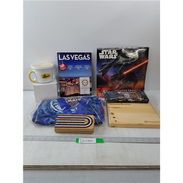 Wood Cutting Board, Mens Underwear (L), Star Wars Calendar, Mug & A Bag