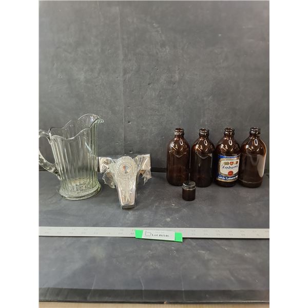 (4) Pilsener Beer Bottles Water Pitcher & Sink Faucet