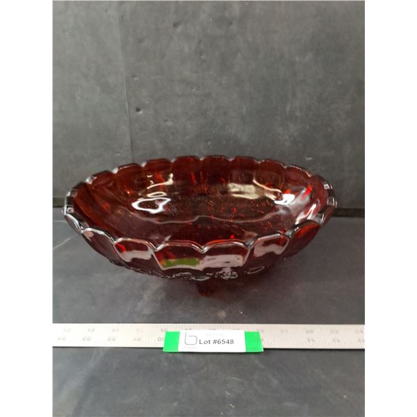 Red Glass Oval Shaped Bowl-12" x 8.5"