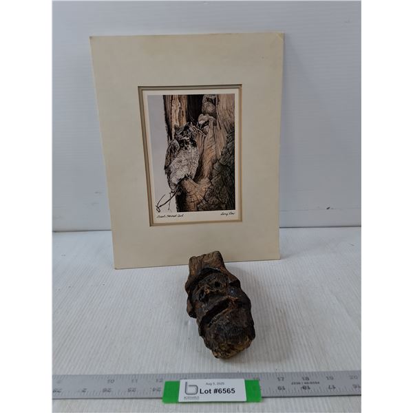 Picture Of Owls and Wood Face Carving