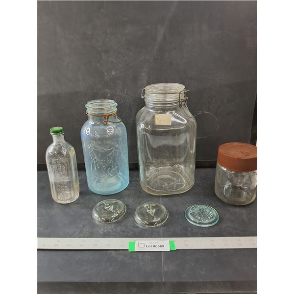 (2) Glass Canning Jar, Glass Bottle & Glass Jars
