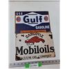 Image 1 : (2) Metal Novelty Signs -- Gargoyle Mobil Oils 12'' x 8'', Gulf Gasoline 12'' x 8''