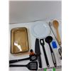 Image 2 : Casserole Dish, (2) Plates, Kitchen Knife, Misc