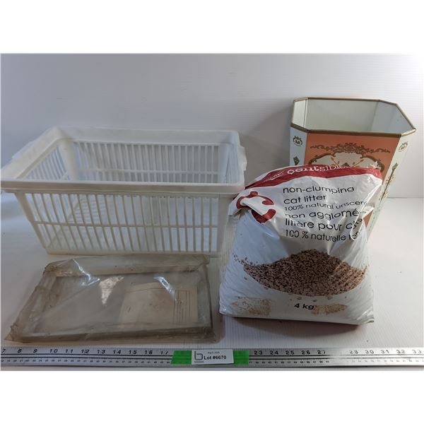 Plastic Basket, Licence Plate Frame, Cat Litter and Trash Bin