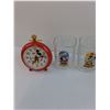 Image 3 : (3) Mickey Mouse McDonalds Glasses, Minnie Mouse Wooden Doll, Mickey Mouse Alarm Clock As-Is