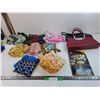 Image 1 : (8) Various Scarves, (2) 13" Wide Purses, Needlecraft Book