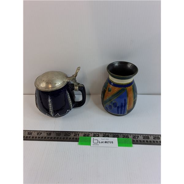 Blue Beer Mug And Danish Ceramic Vase