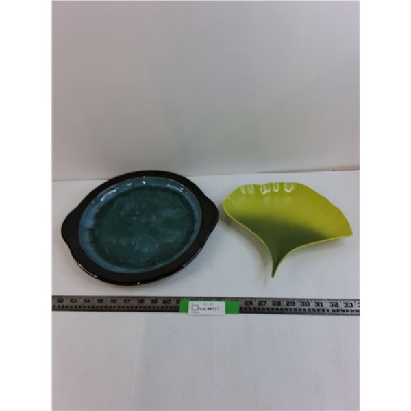 BMP Canada 12" Blue Plate, Crate&Barrel 10" Leaf Plate