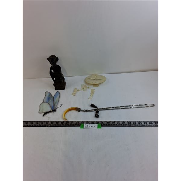 14" Tooth Necklace, Butterfly Stained Glass, Statue