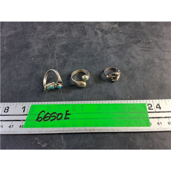 (3) 925 Sterling Silver Rings - Size 5 & Universal - Authenticity Not Guaranteed