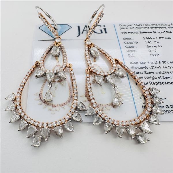 4.06 ctw Diamond 18K Rose & White Gold Chandelier Dangle Earrings