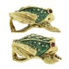 Image 3 : Boris Le Beau 18k Gold Detailed Green Enamel Ruby Eye Large Frog ClipOn Earrings