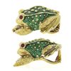 Image 4 : Boris Le Beau 18k Gold Detailed Green Enamel Ruby Eye Large Frog ClipOn Earrings