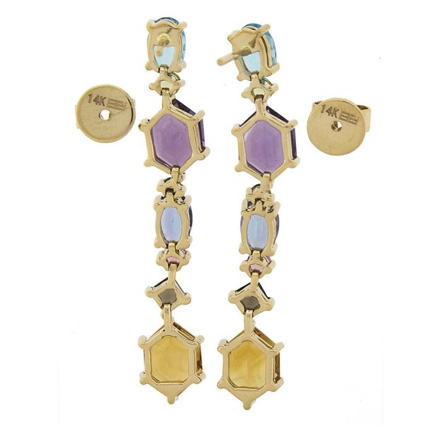 EFFY 14K Gold Multi Shapes Genuine Colored Stones Long Drop Dangle Earrings