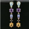 Image 2 : EFFY 14K Gold Multi Shapes Genuine Colored Stones Long Drop Dangle Earrings
