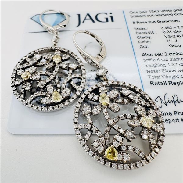 1.88 ctw Diamond 18K White Gold Circle Floral Earrings