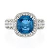 Image 4 : Platinum 3.58 ctw Cushion Aquamarine w/ Diamond Halo & Accents Mil grain Work Ri