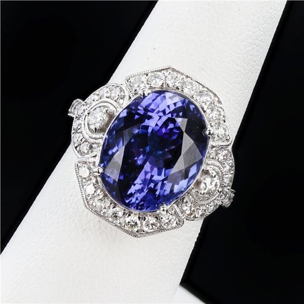 8.67 ctw Tanzanite and 0.98 ctw Diamond Platinum Ring (GIA CERTIFIED)