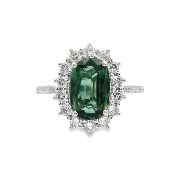 14kt WG Green Sapphire & Dia Halo Ring ring