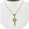 Image 7 : Art Nouveau Krementz 14K Gold Sapphire, Pearl & Enamel Lavalier Pendant & Chain