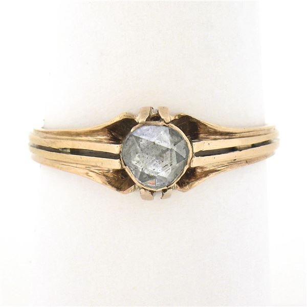 Antique Victorian Rosy Yellow Gold 5mm Rose Cut Diamond Bezel Solitaire Ring