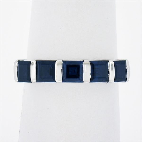 Platinum 1.75 ctw Square Step Cut Blue Sapphire Bar Channel Set 5 Stone Band Rin