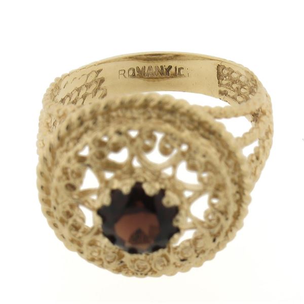 Vintage 10k Yellow Gold 1 ctw Round Multi Prong Set Garnet Twisted Wire Round Ri