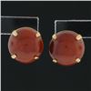 Image 2 : Vintage 14K Gold 8.3mm Round Cabochon Natural Copper Color Stone Stud Earrings