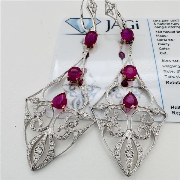 4.70 ctw Ruby and 1.18 ctw Diamond 18K White & Yellow Gold Chandelier Lever Back